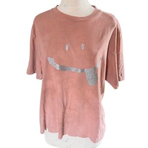 Custom Pink tie dye raw hem cropped  T-Shirt with Silver Smiley Face tongue sz L